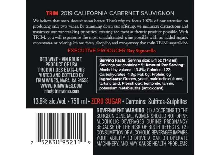 Nutrition facts cabernet sauvignon