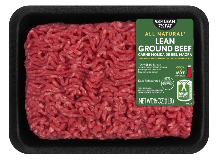 Nutrition facts for 93/7 ground beef