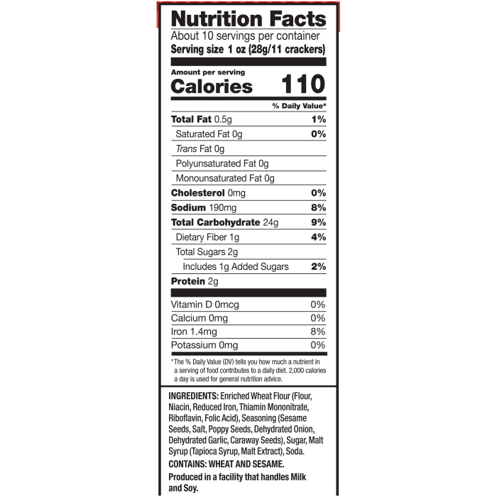 Pretzel crisps nutrition facts