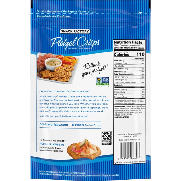 Pretzel crisps nutrition facts